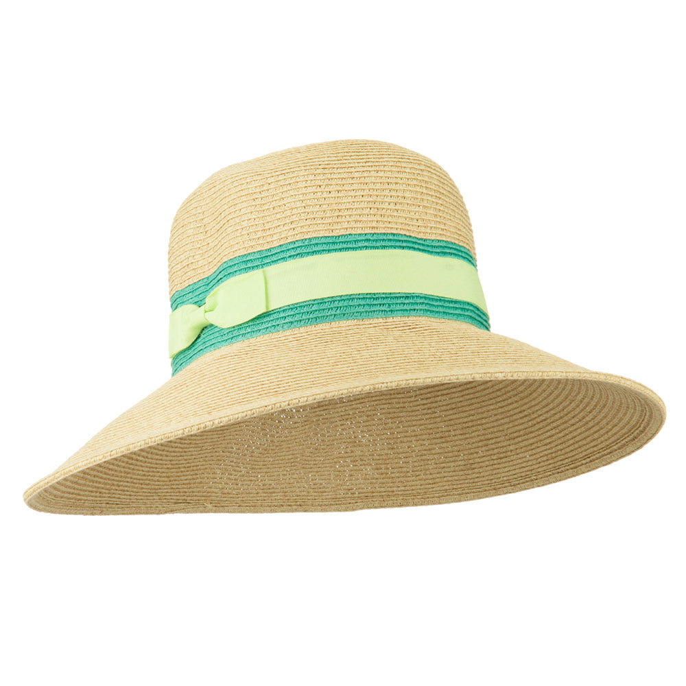 UPF 50+ Ribbon Band Straw Hat - Aqua OSFM