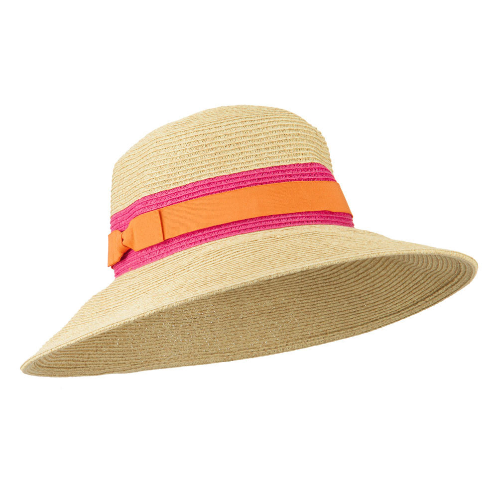 UPF 50+ Ribbon Band Straw Hat - Fuchsia OSFM