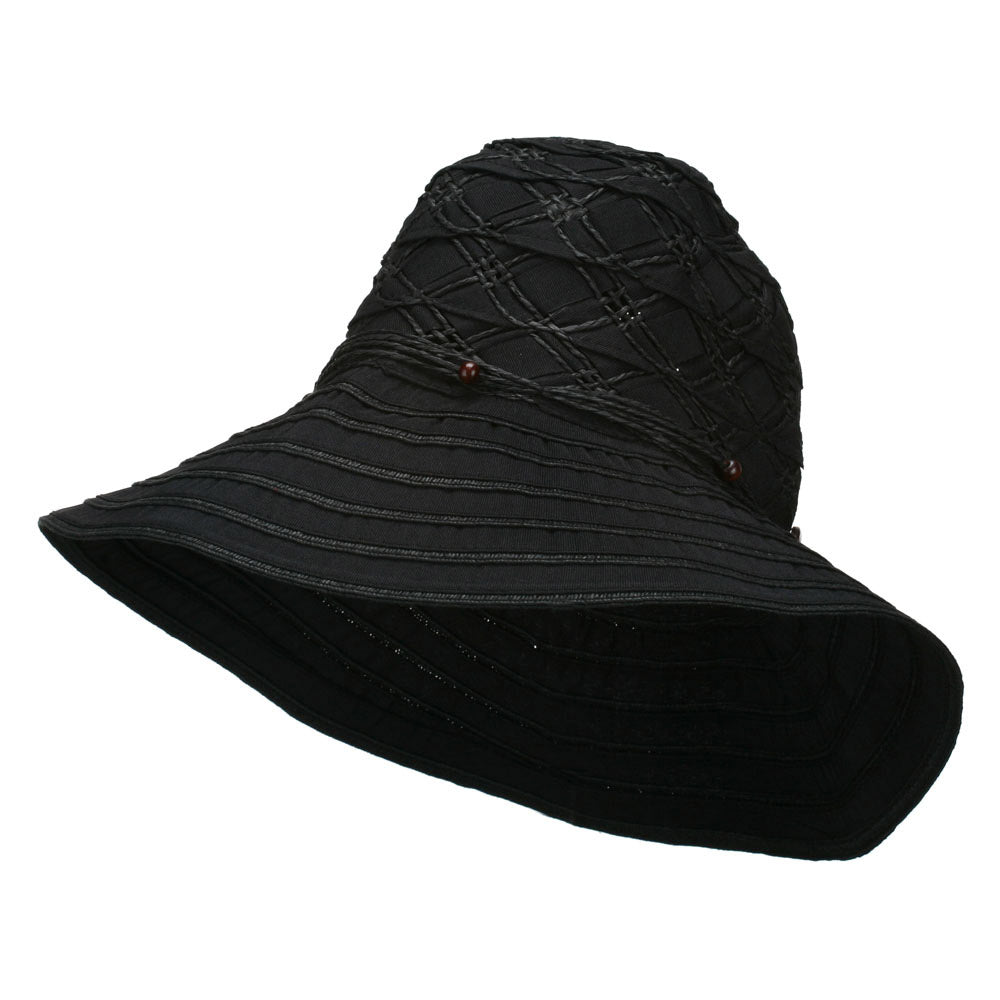 Women&#039;s Floppy Beaded Sun Hat - Black OSFM