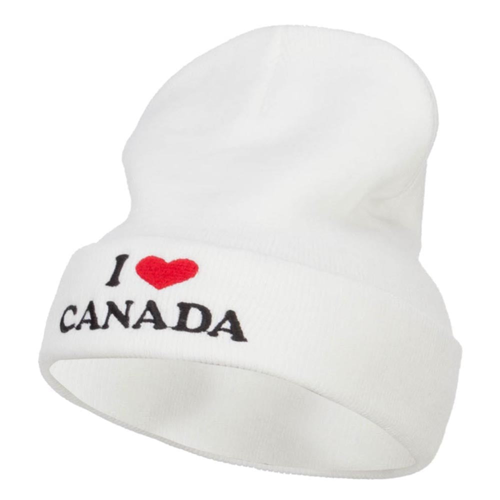 I Love Canada Embroidered Long Beanie - White OSFM