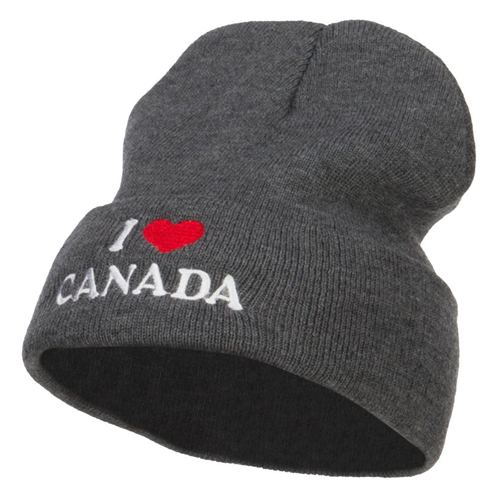 I Love Canada Embroidered Long Beanie - Dk Grey OSFM
