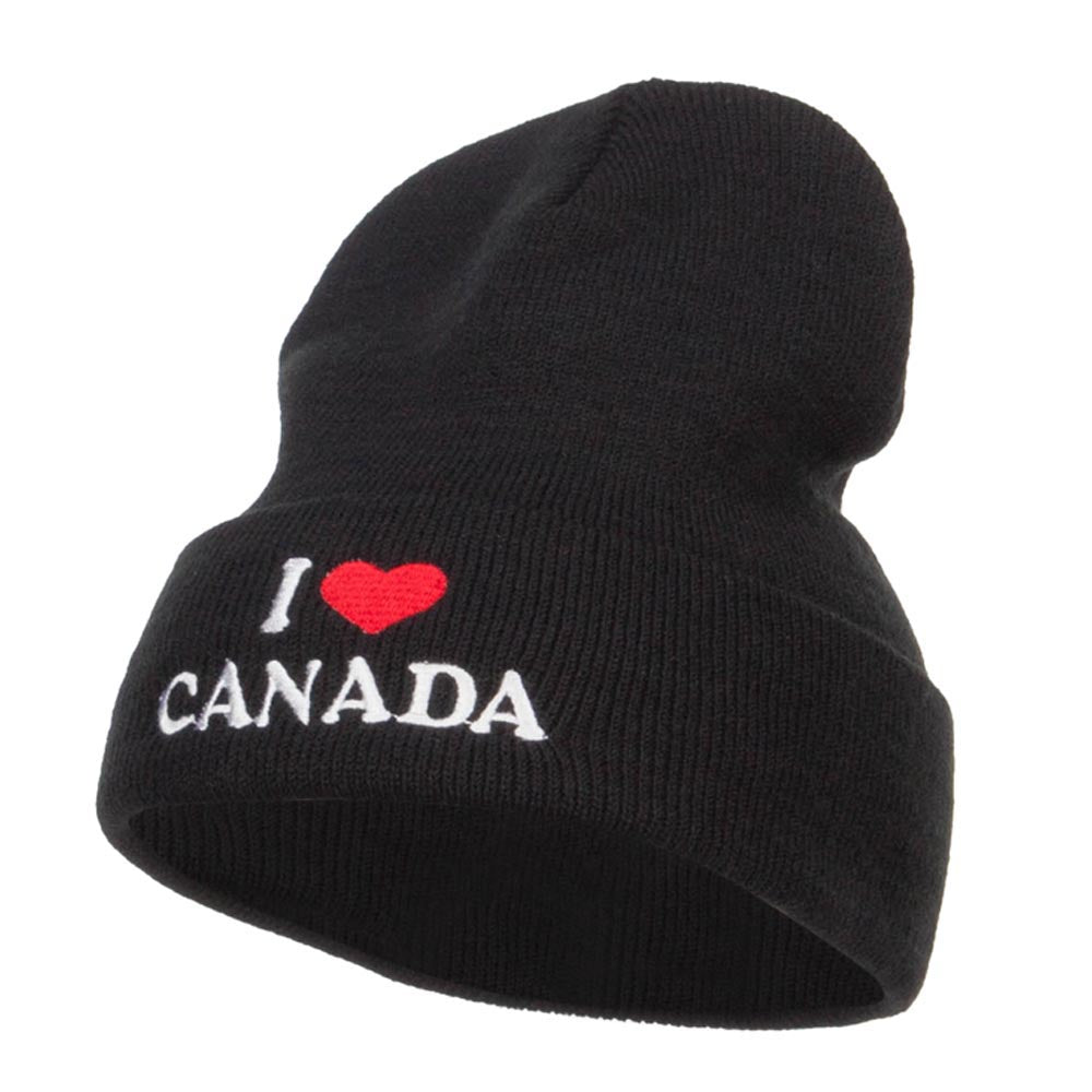 I Love Canada Embroidered Long Beanie - Black OSFM