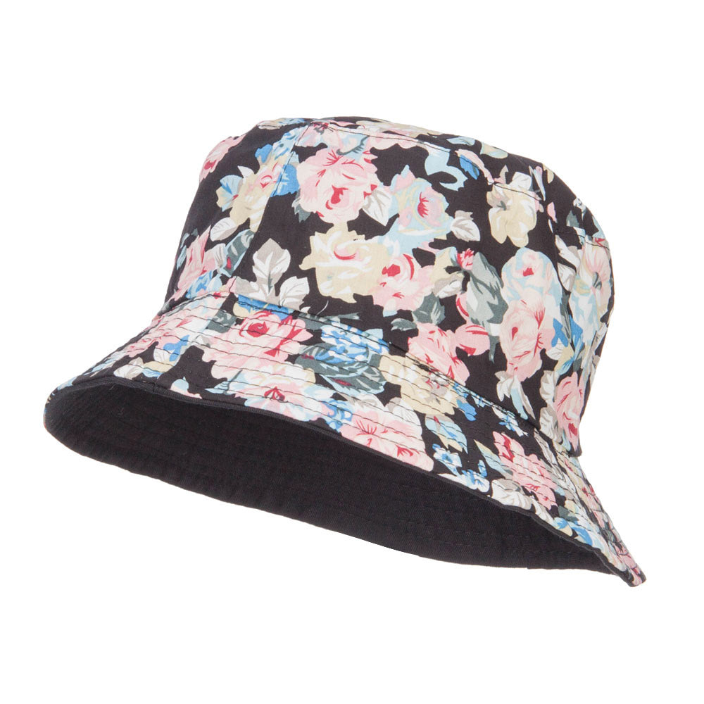 Reversible Floral Design Bucket Hat - Black OSFM