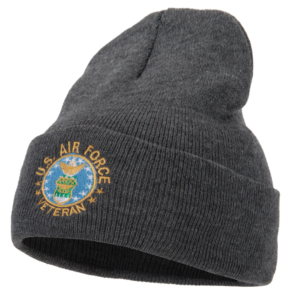 US Air Force Veteran Circle Embroidered Long Beanie - Dk Grey OSFM