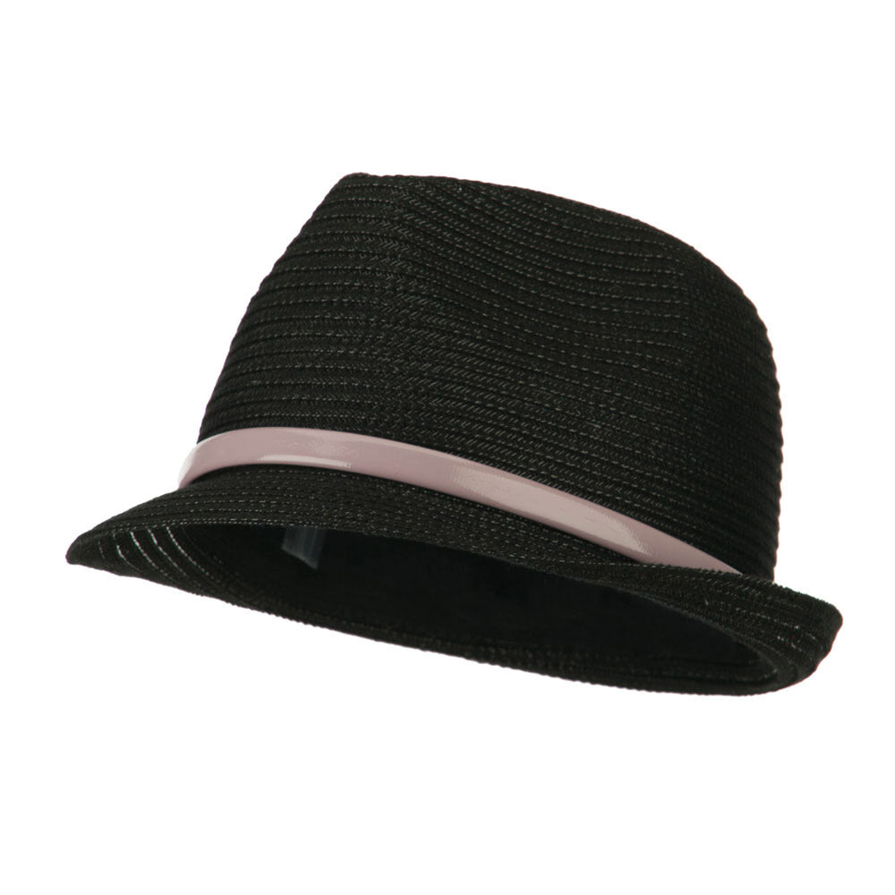 Women&#039;s Feather Accent Leatherette Band Fedora - Black OSFM