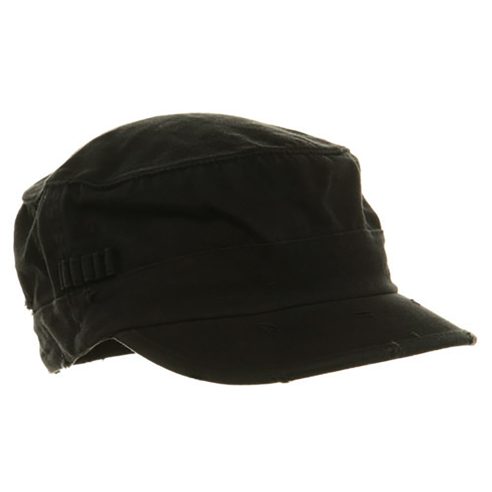 Washed Cotton Fitted Army Cap - Black L-XL