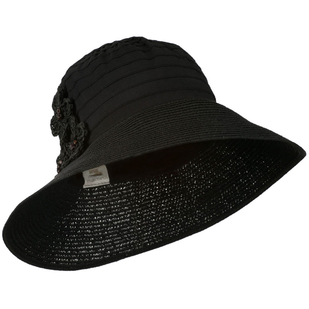 Women&#039;s Crushable Hat with Paper Braid Brim - Black OSFM