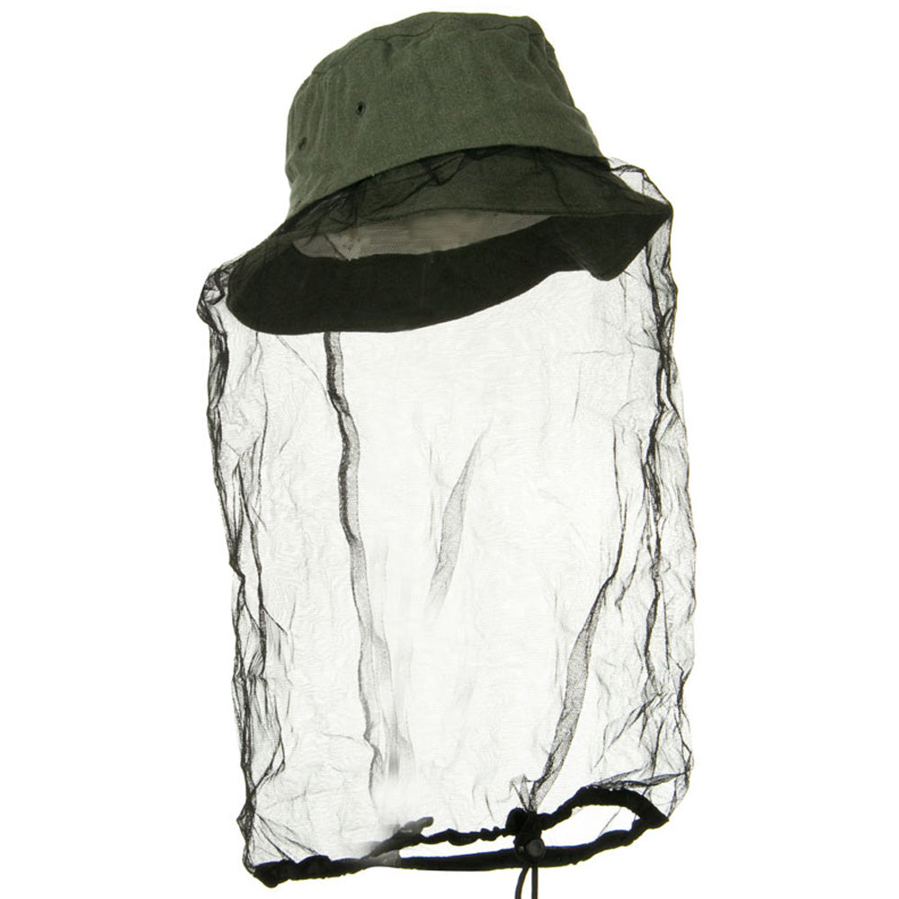 Washed Cotton Twill Mosquito Net Hat - Olive S-M