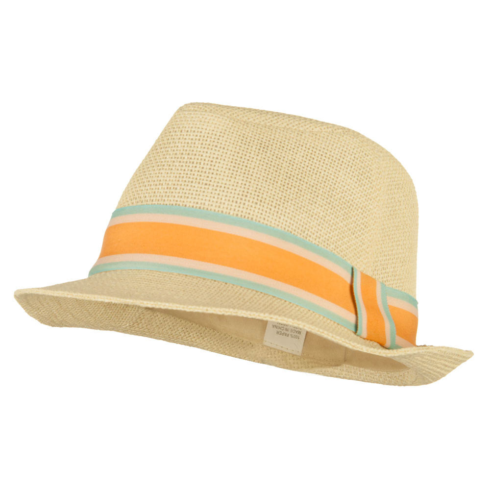 Men&#039;s Wide Band Paper Braid Fedora - Ivory OSFM