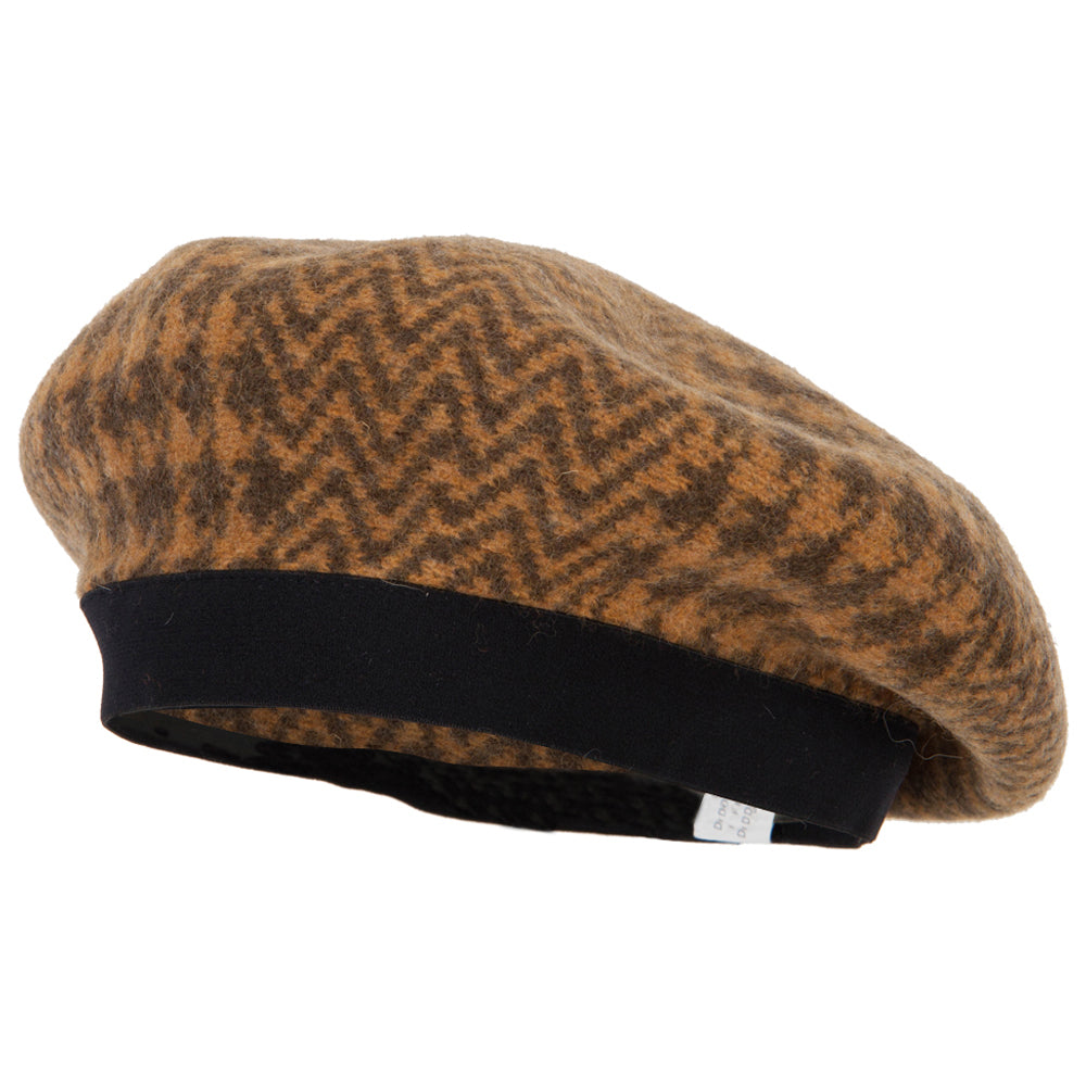 Women&#039;s Wool Zig Zag Herringbone Two Tone Pattern Beret Hat - Yellow OSFM