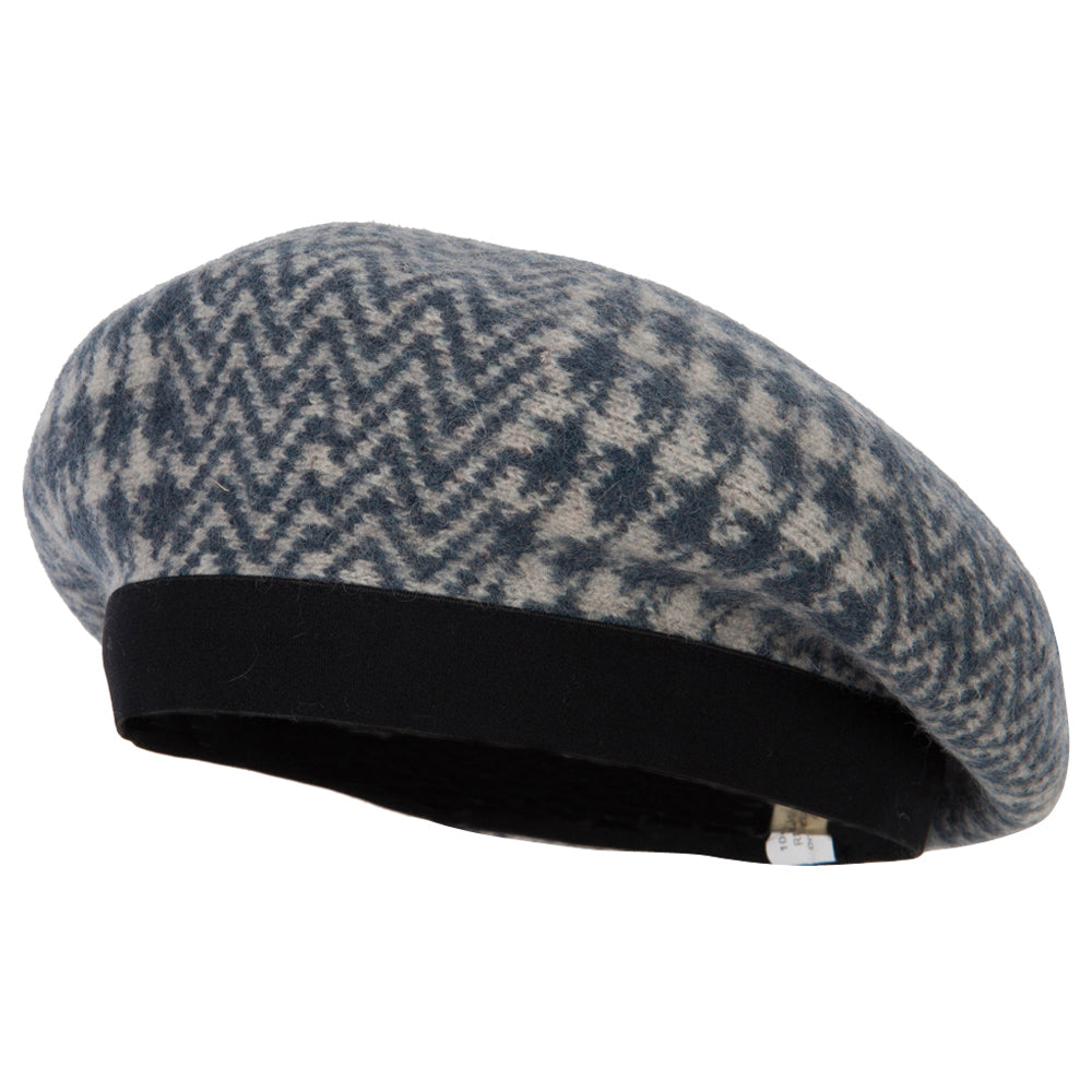 Women&#039;s Wool Zig Zag Herringbone Two Tone Pattern Beret Hat - Blue OSFM