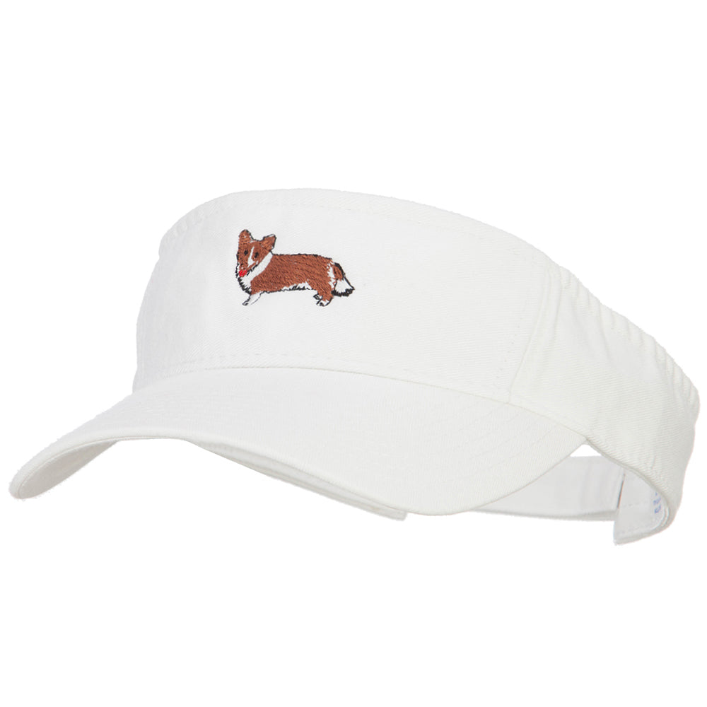 Welsh Corgi Embroidered Pro Style Cotton Washed Visor - White OSFM