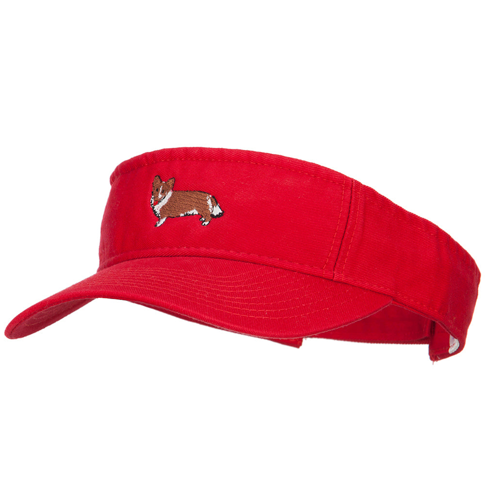 Welsh Corgi Embroidered Pro Style Cotton Washed Visor - Red OSFM