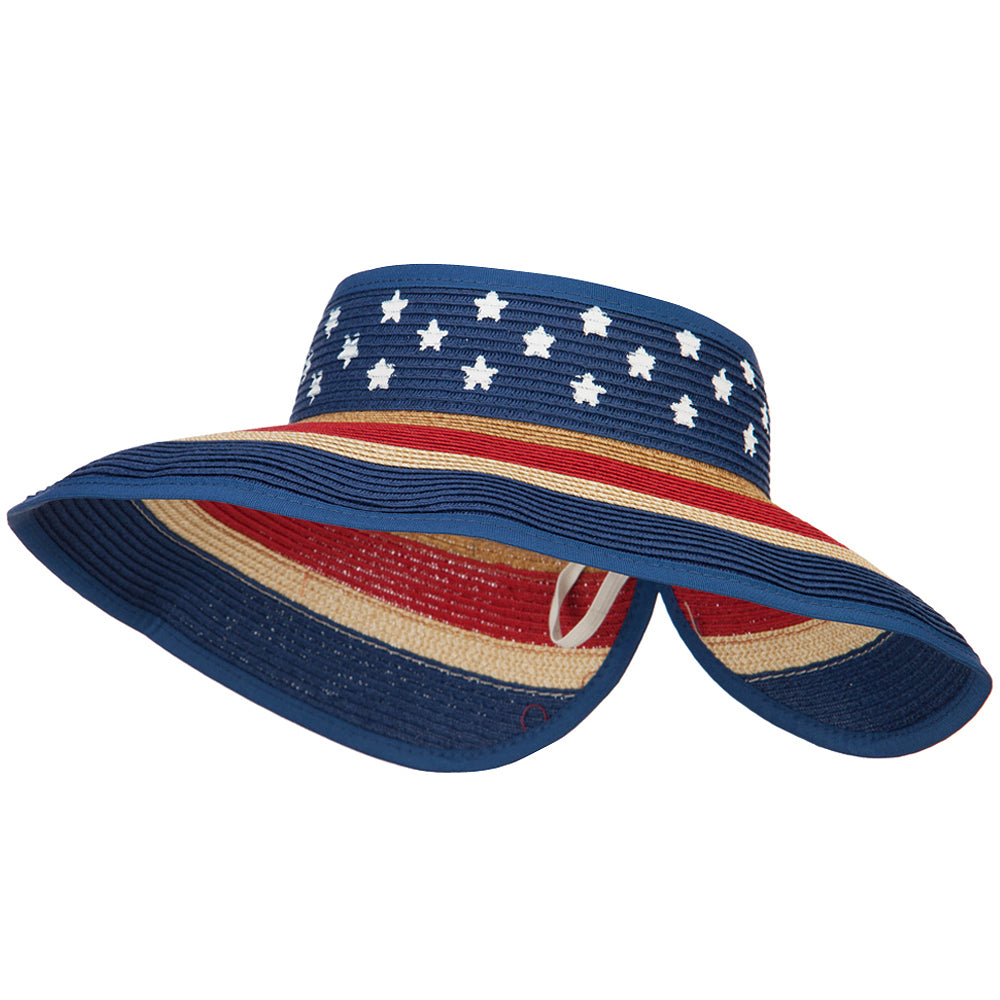 Women&#039;s USA Flag Roll Up Paper Braid Visor - American Flag OSFM