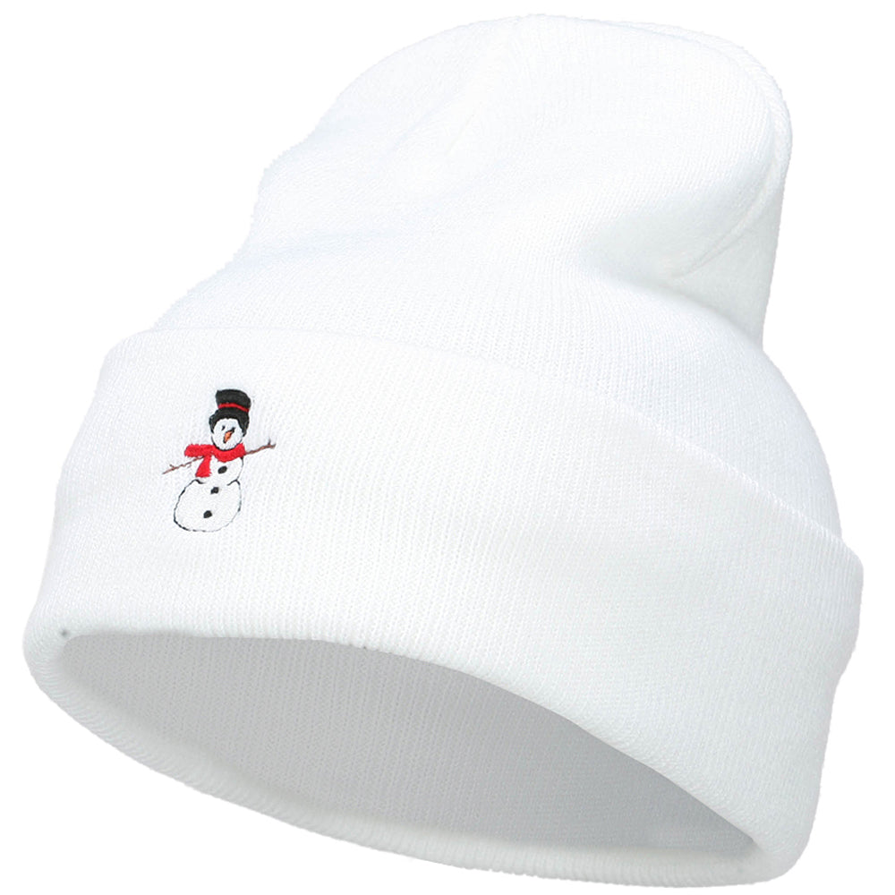 Snowman with Scarf Embroidered Long Beanie - White OSFM