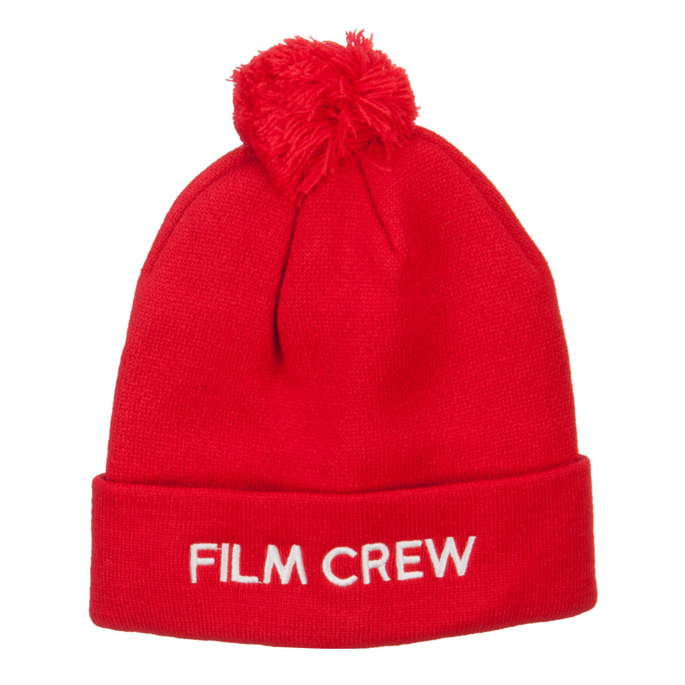 Film Crew Embroidered Pom Cuff Beanie - Red OSFM