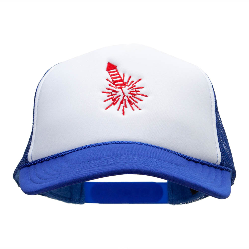 Red Firework Embroidered Foam Panel Mesh Snapback - Royal White OSFM