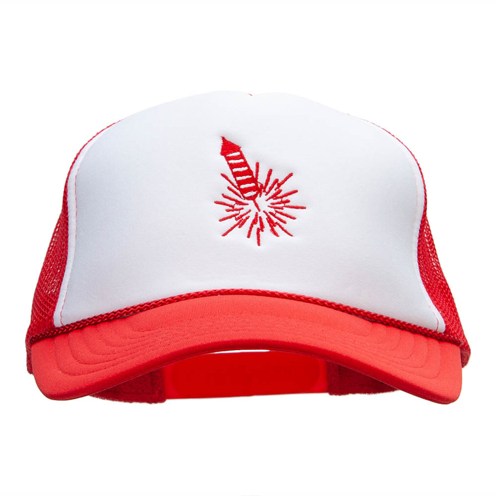 Red Firework Embroidered Foam Panel Mesh Snapback - White Red OSFM