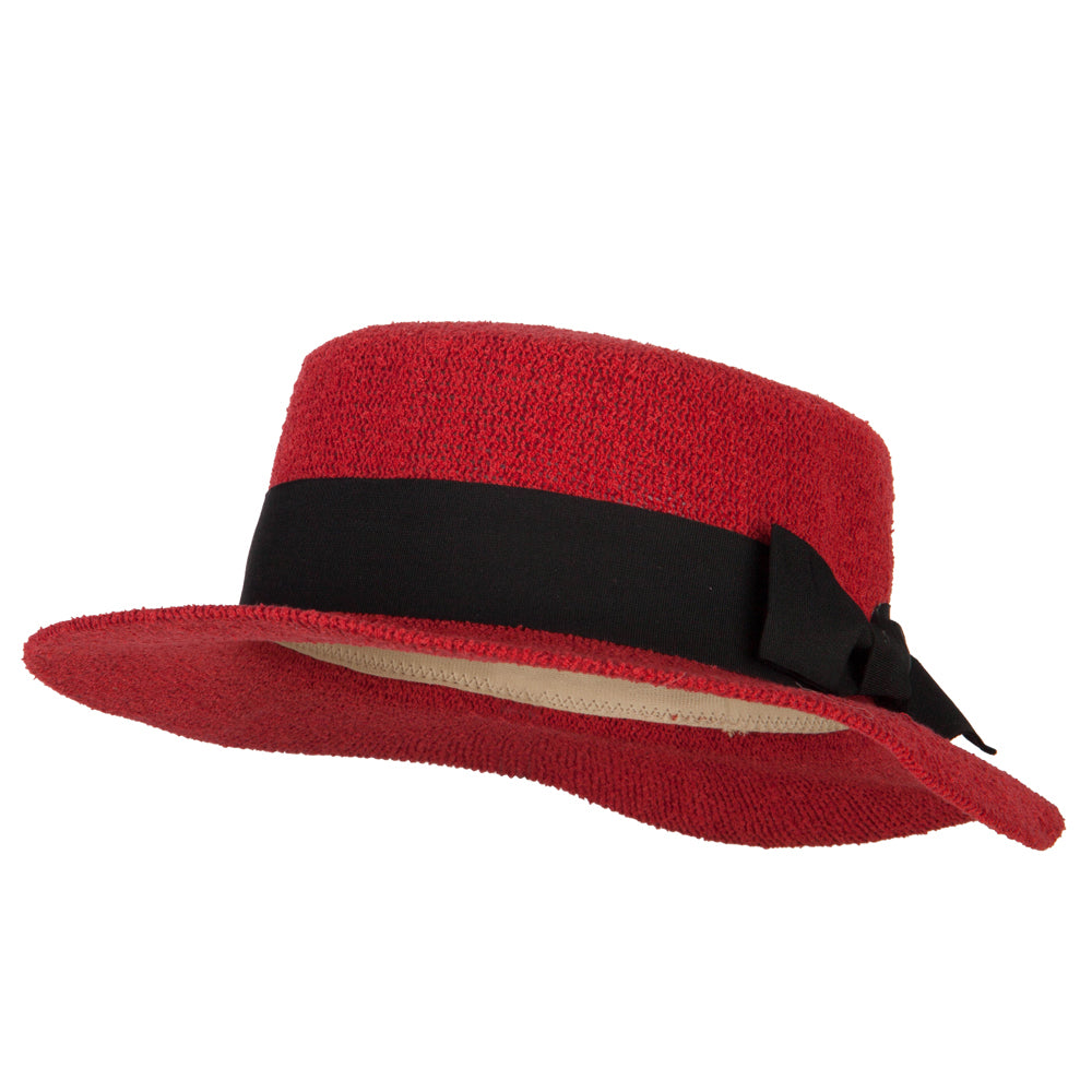 Women&#039;s Knit Pork Pie Fedora Hat - Red OSFM