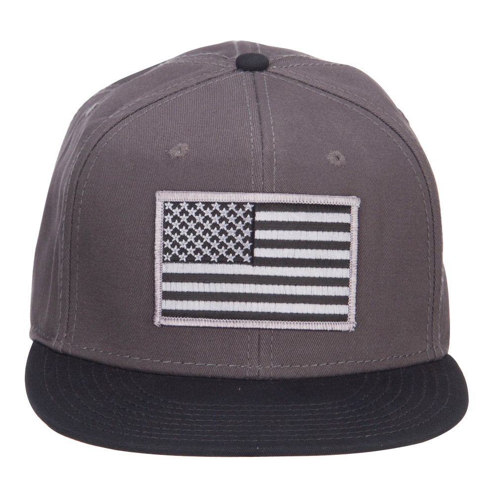 Grey American Flag Patched Two Tone Snapback - Black Charcoal OSFM