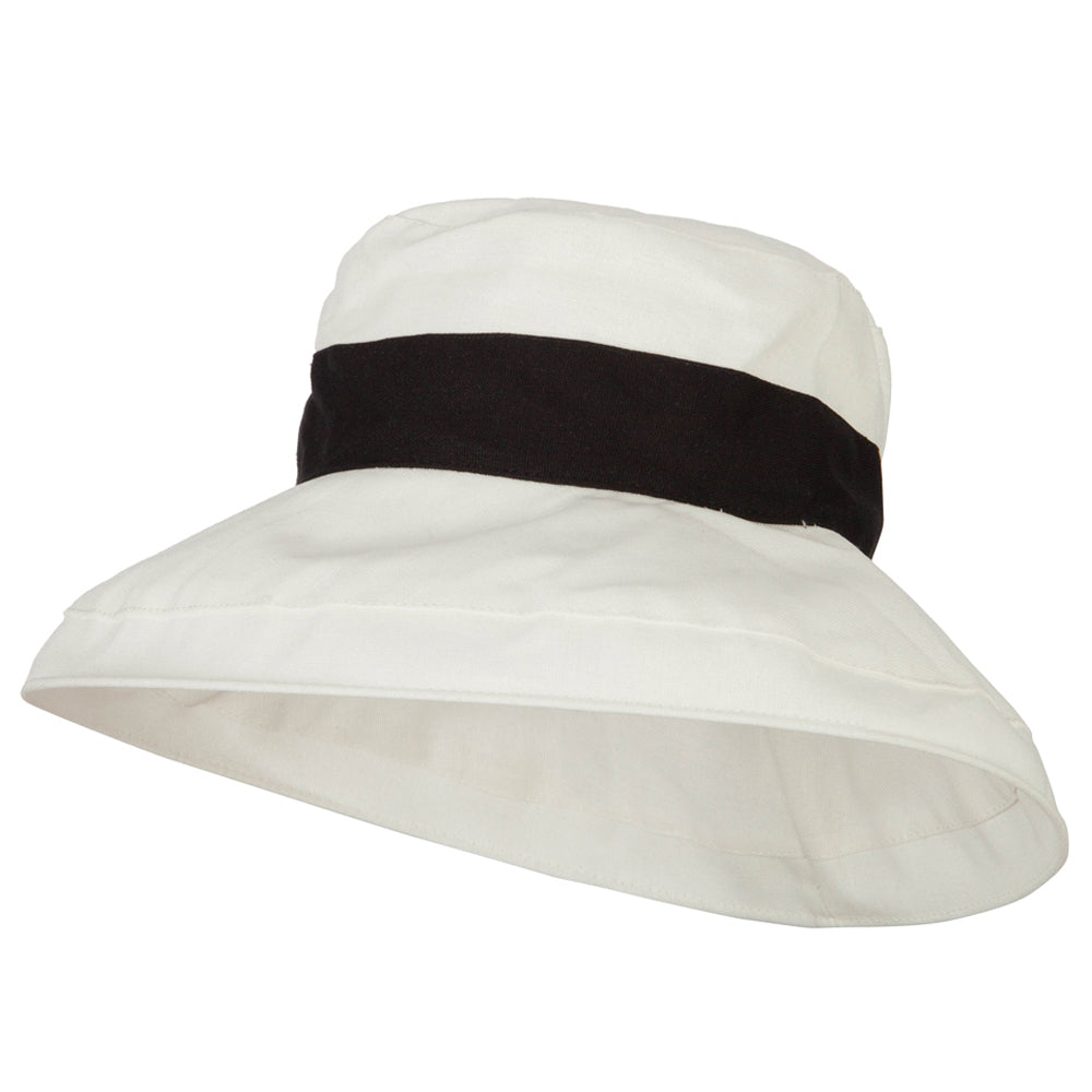 Woman&#039;s Large Brim Canvas Cotton Bucket Hat - Beige Black OSFM