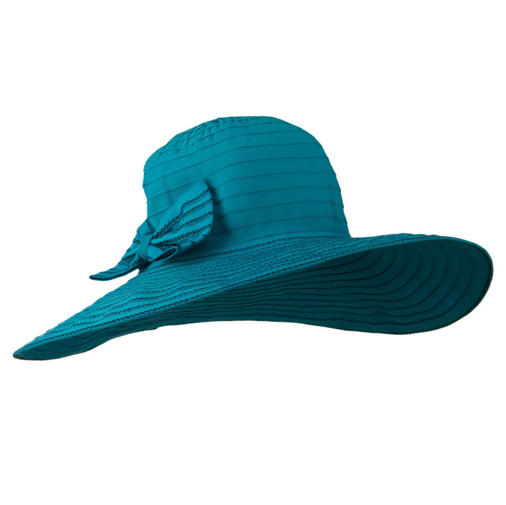 Woman&#039;s Large Bow Wired Brim Hat - Turquoise OSFM