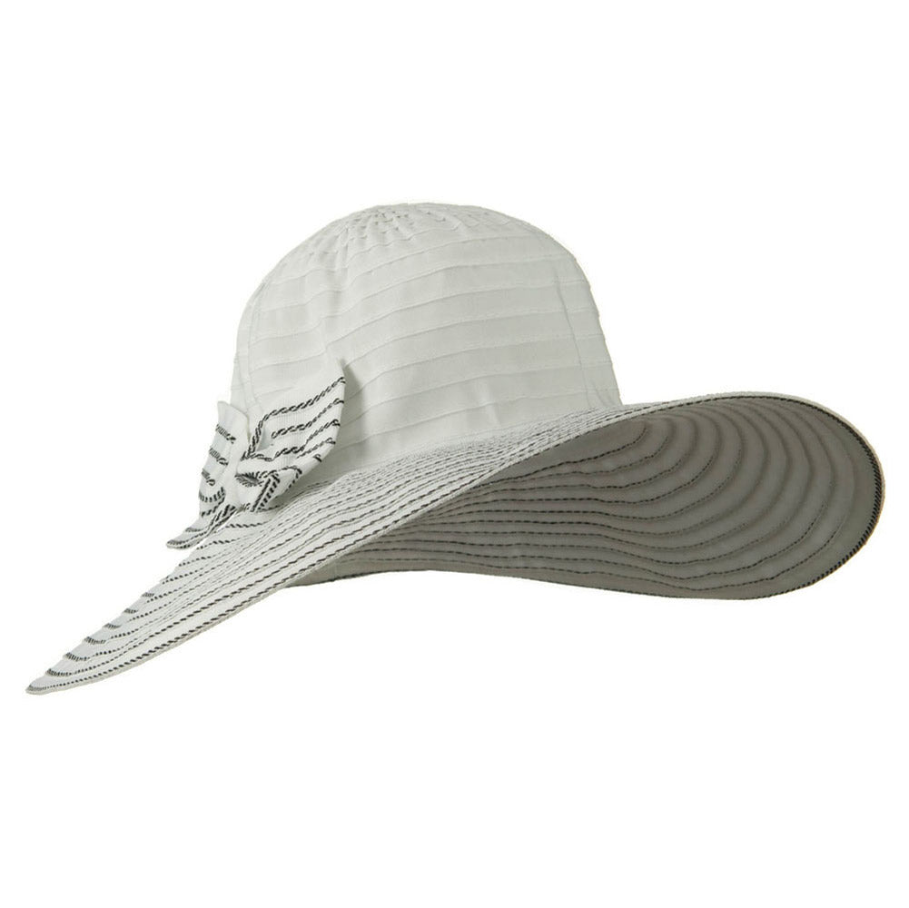 Woman&#039;s Large Bow Wired Brim Hat - White OSFM