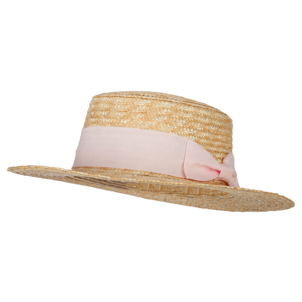 Women&#039;s Straw Braid Wide Ribbon Accented Boater Hat - Natural OSFM