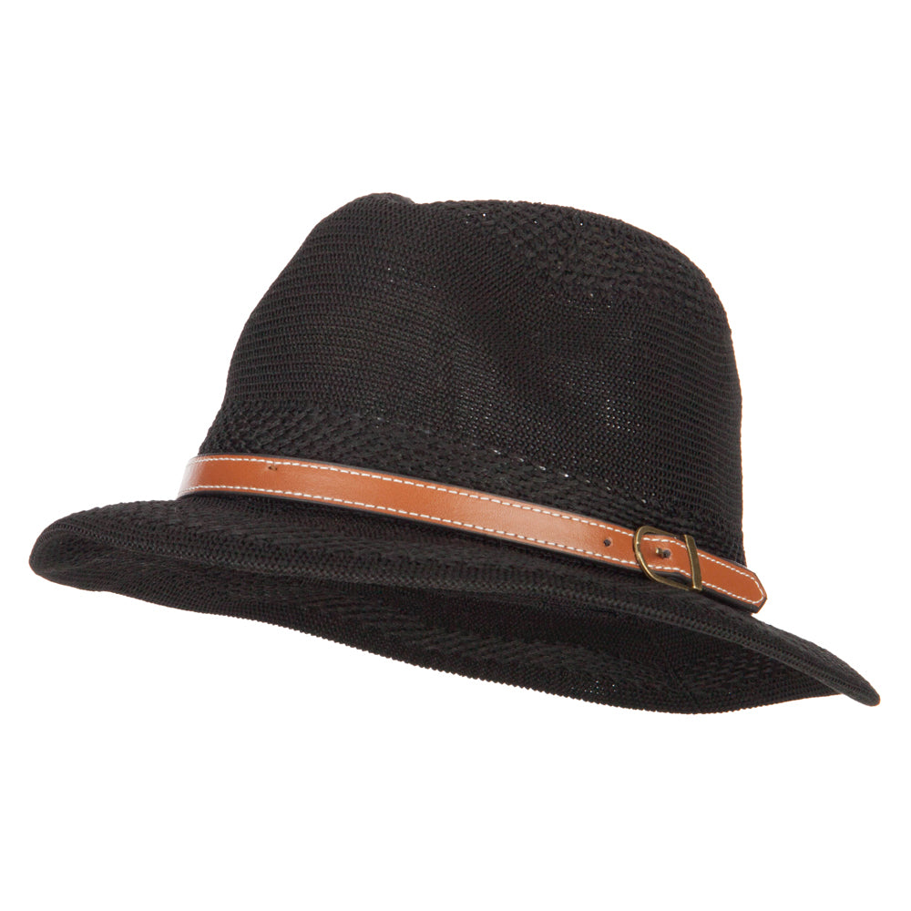 Women&#039;s Knitted Panama Short Brim Fedora Hat - Black OSFM