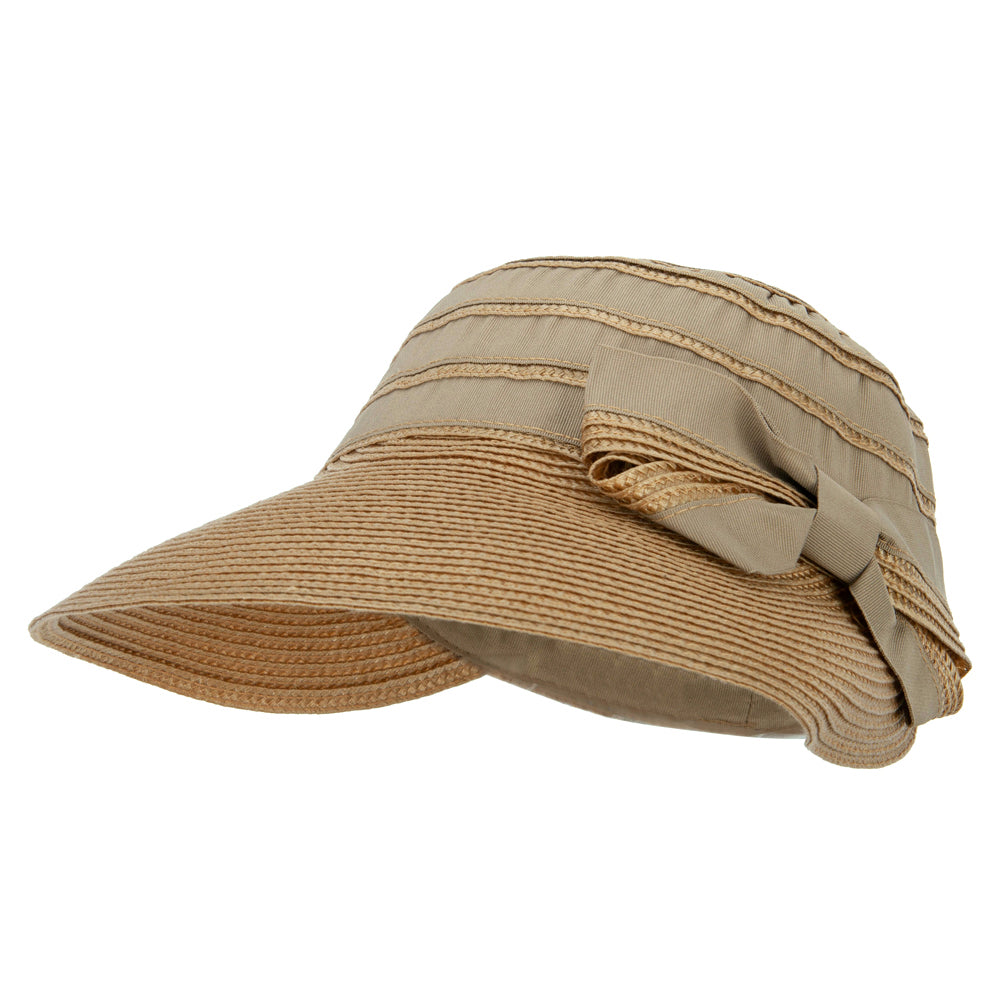 Women&#039;s Ribbon Bow Accented Polyester Braid Large Brim Sun Hat - Taupe OSFM