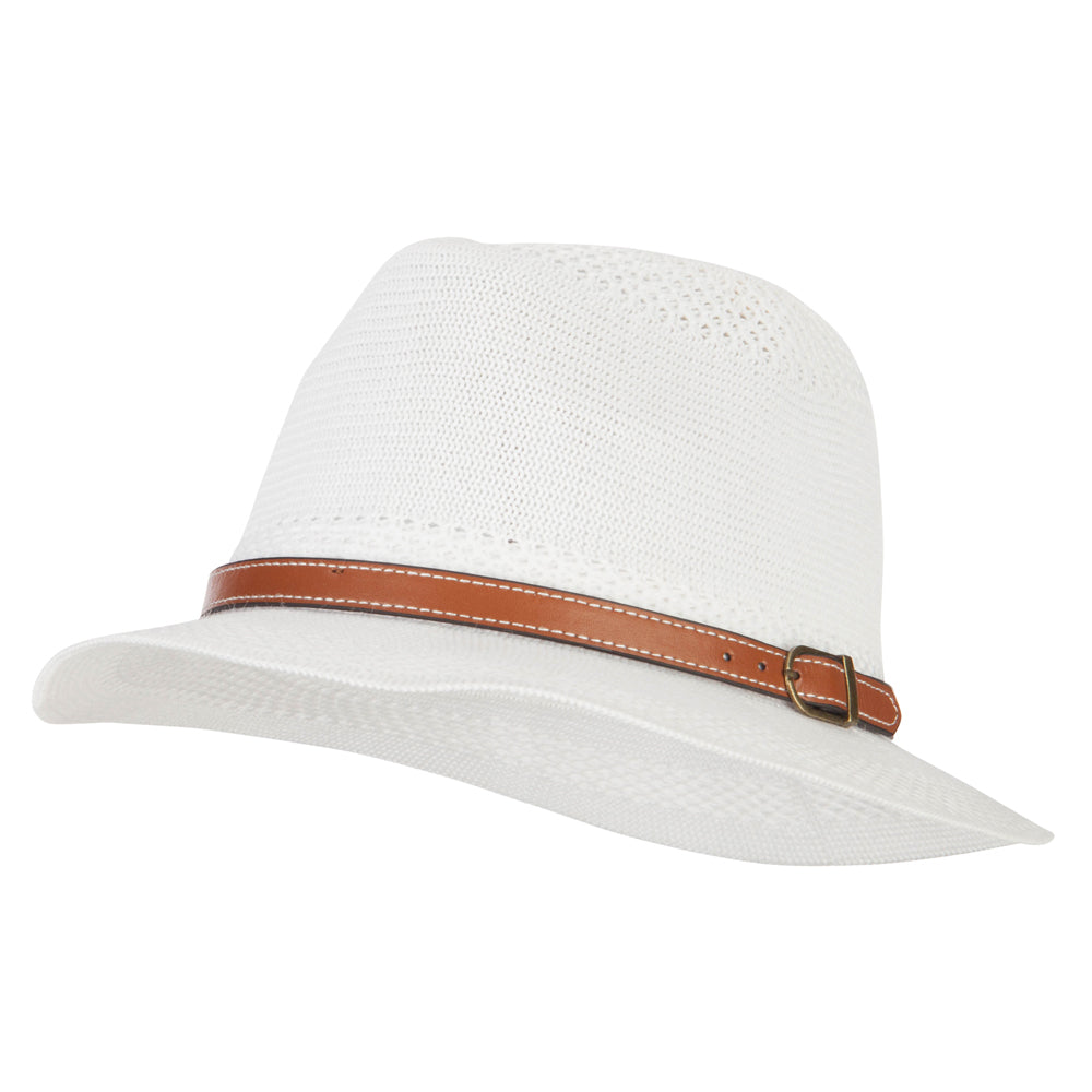 Women&#039;s Knitted Panama Short Brim Fedora Hat - White OSFM