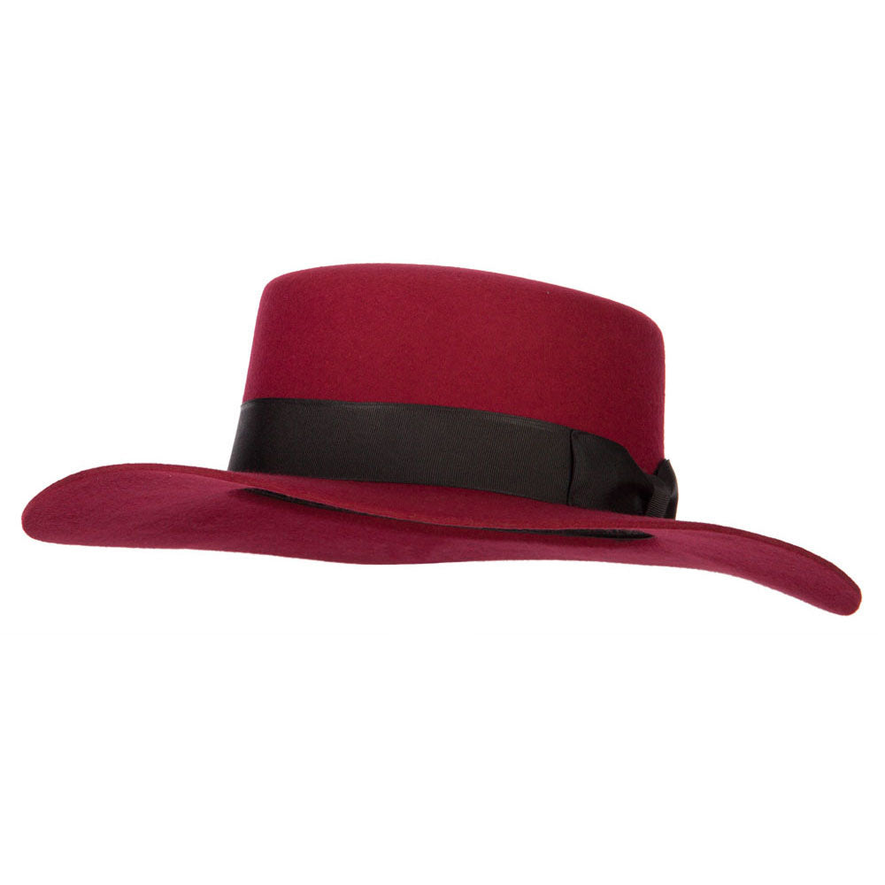 Women&#039;s Wool Felt Wide Satin Ribbon Trim Bolero Fedora Hat - Red OSFM