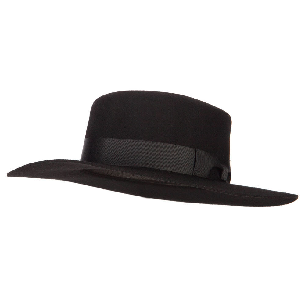 Women&#039;s Wool Felt Wide Satin Ribbon Trim Bolero Fedora Hat - Black OSFM