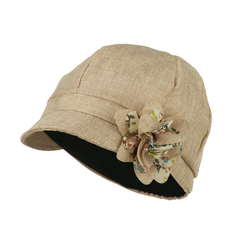 Women&#039;s 6 Panel Polyester Cabbie Cap - Beige OSFM