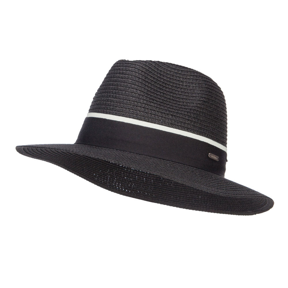 Wide Brim Panama Hat with Band - Black OSFM