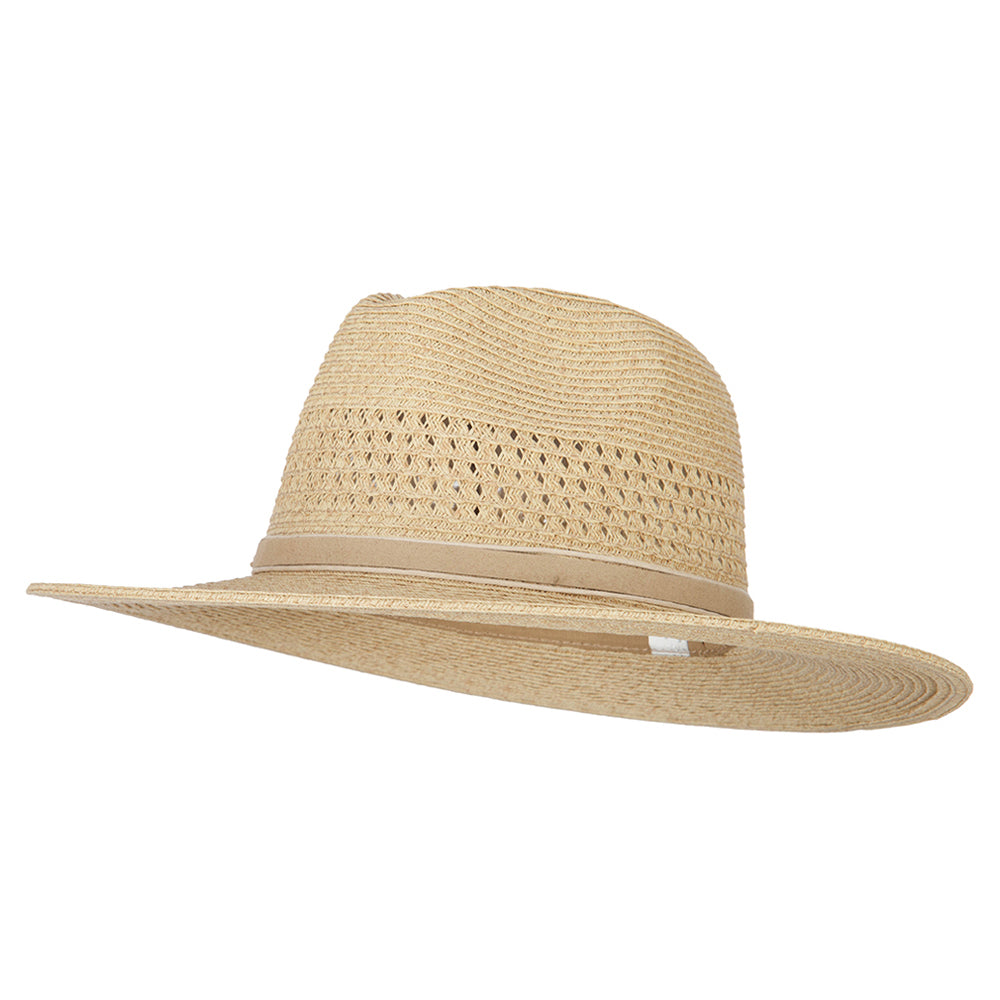 UPF 50+ Women&#039;s Paper Braid Brim Fedora Hat - Sand Heather OSFM