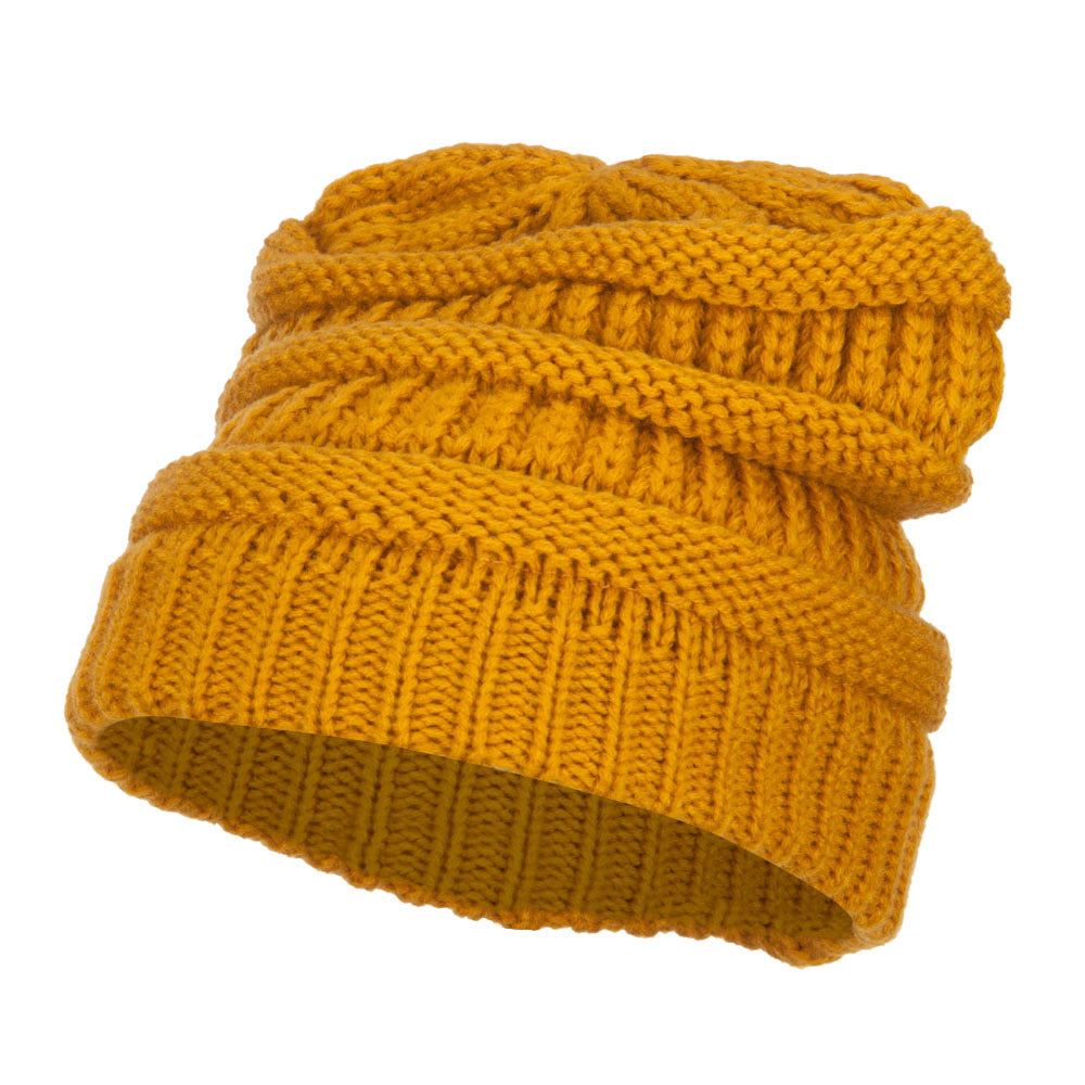 Women&#039;s Patterned Knit Beanie Cap - Mustard OSFM