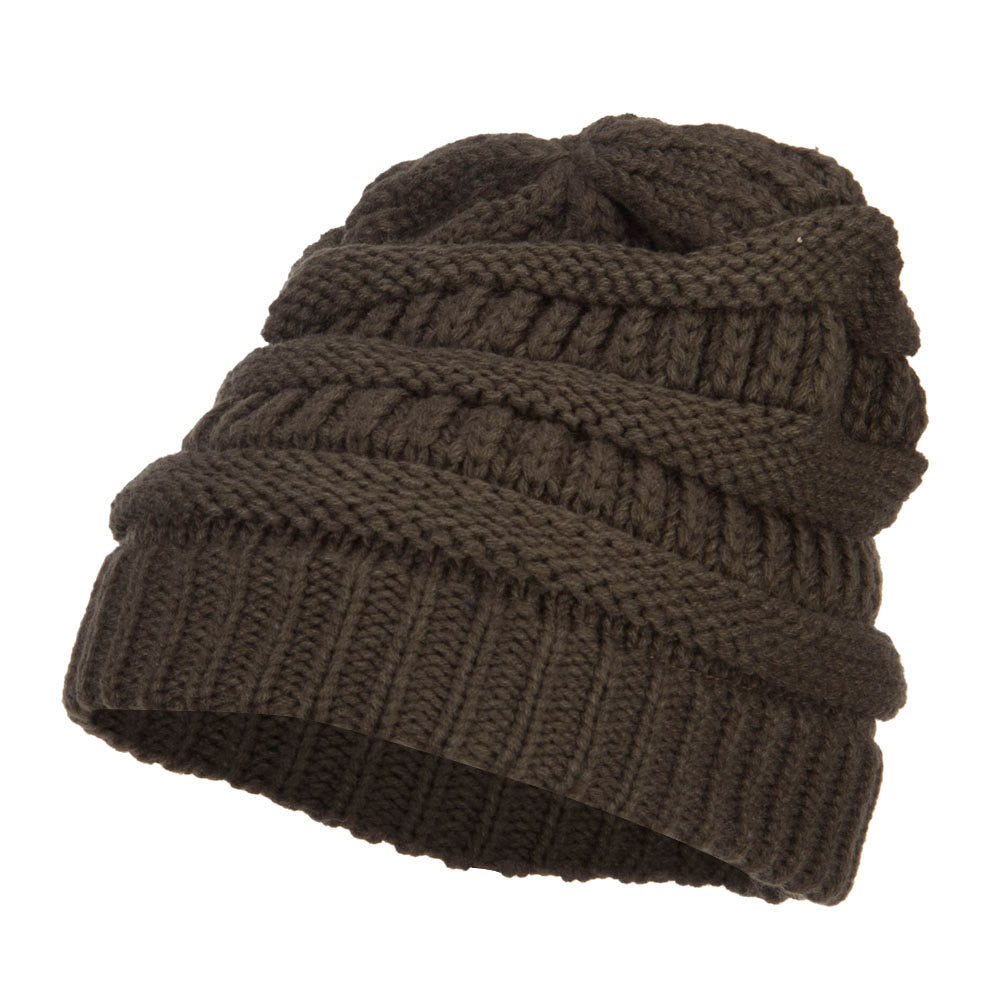 Women&#039;s Patterned Knit Beanie Cap - Olive OSFM