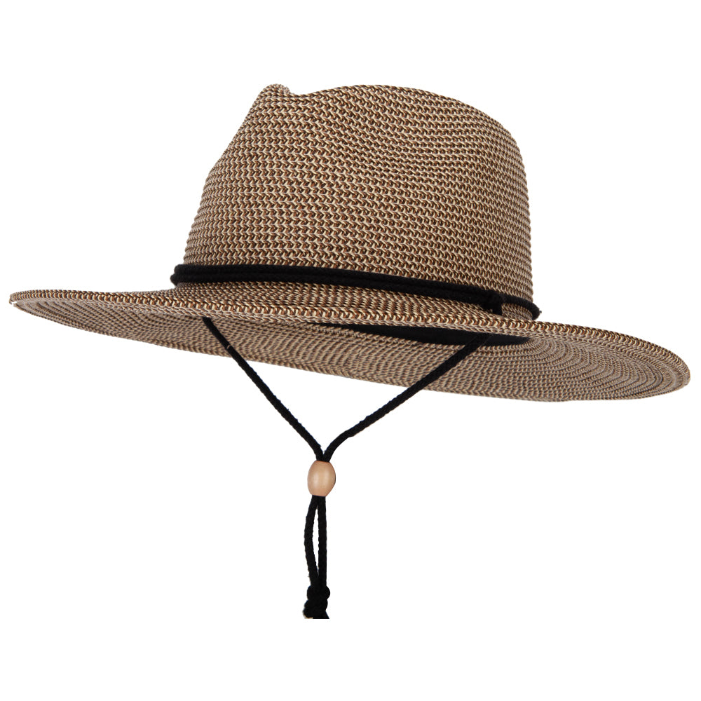 Women&#039;s Tweed Paper Braid Large Brim Fedora Hat with Chin Cord - Brown Tweed OSFM