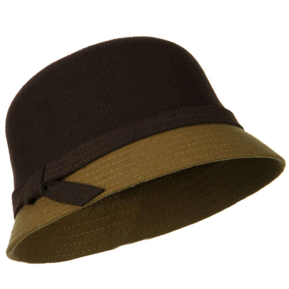 Wool Felt Two Tone Cloche Hat - Brown OSFM