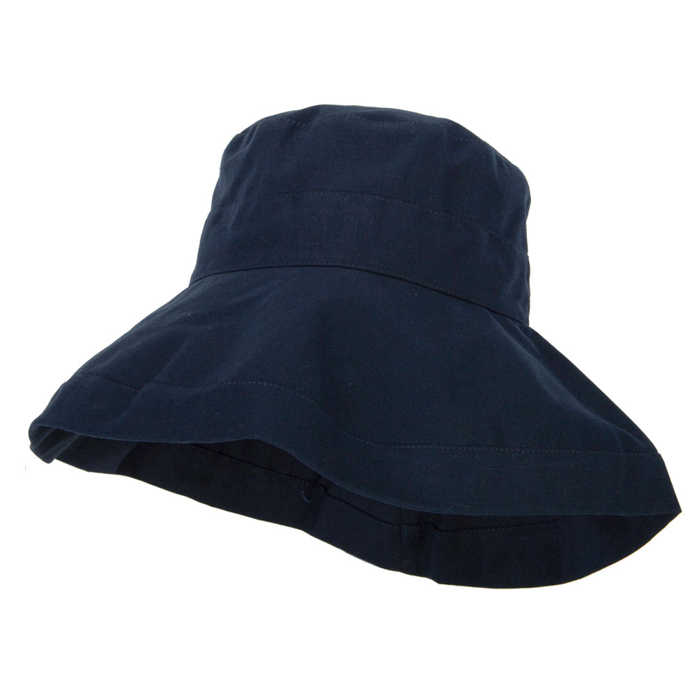 Women&#039;s Turn Up Brim Cotton Linen Dressy Bucket Hat - Navy OSFM