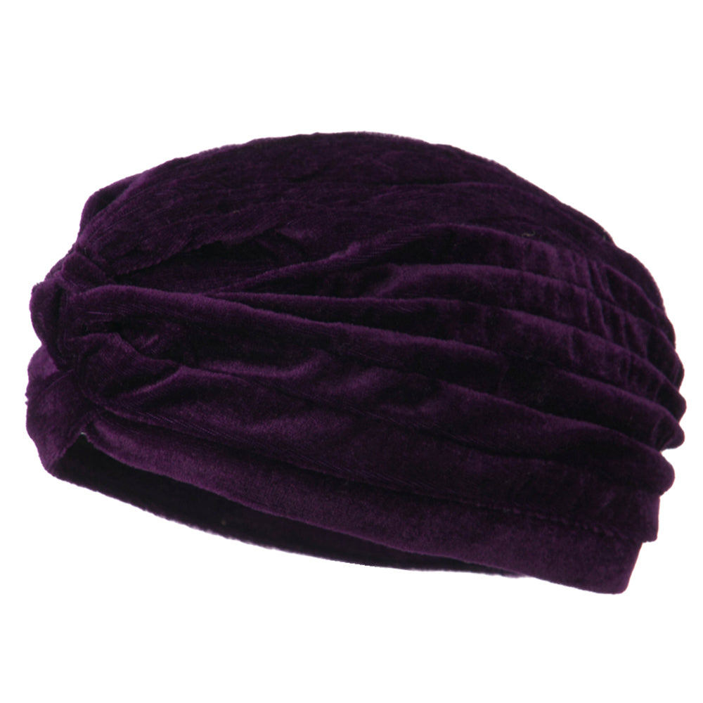 Women&#039;s Velvet Turban Style Hat - Purple OSFM