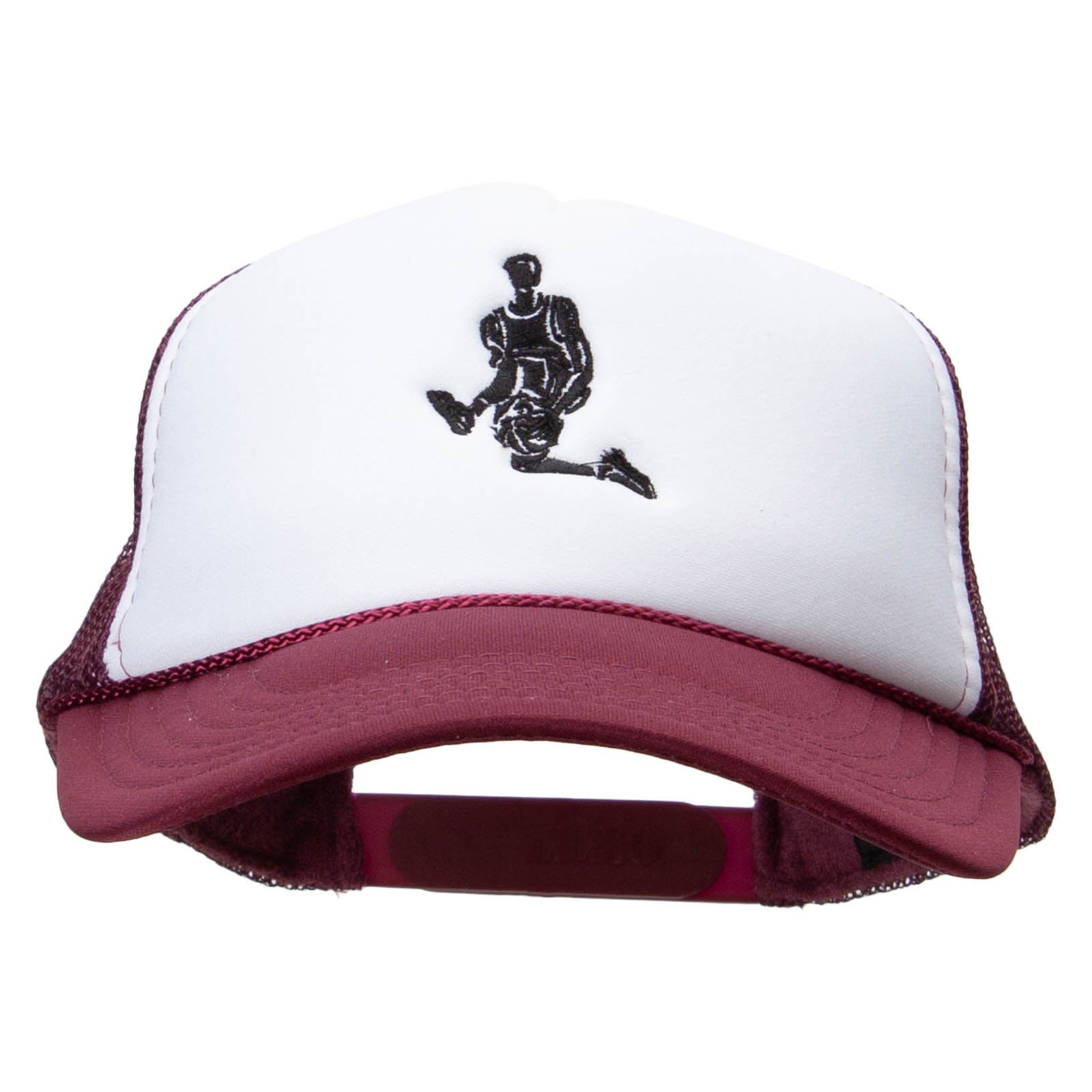 Player Jumping Embroidered Foam Panel Mesh Snapback - Maroon White OSFM