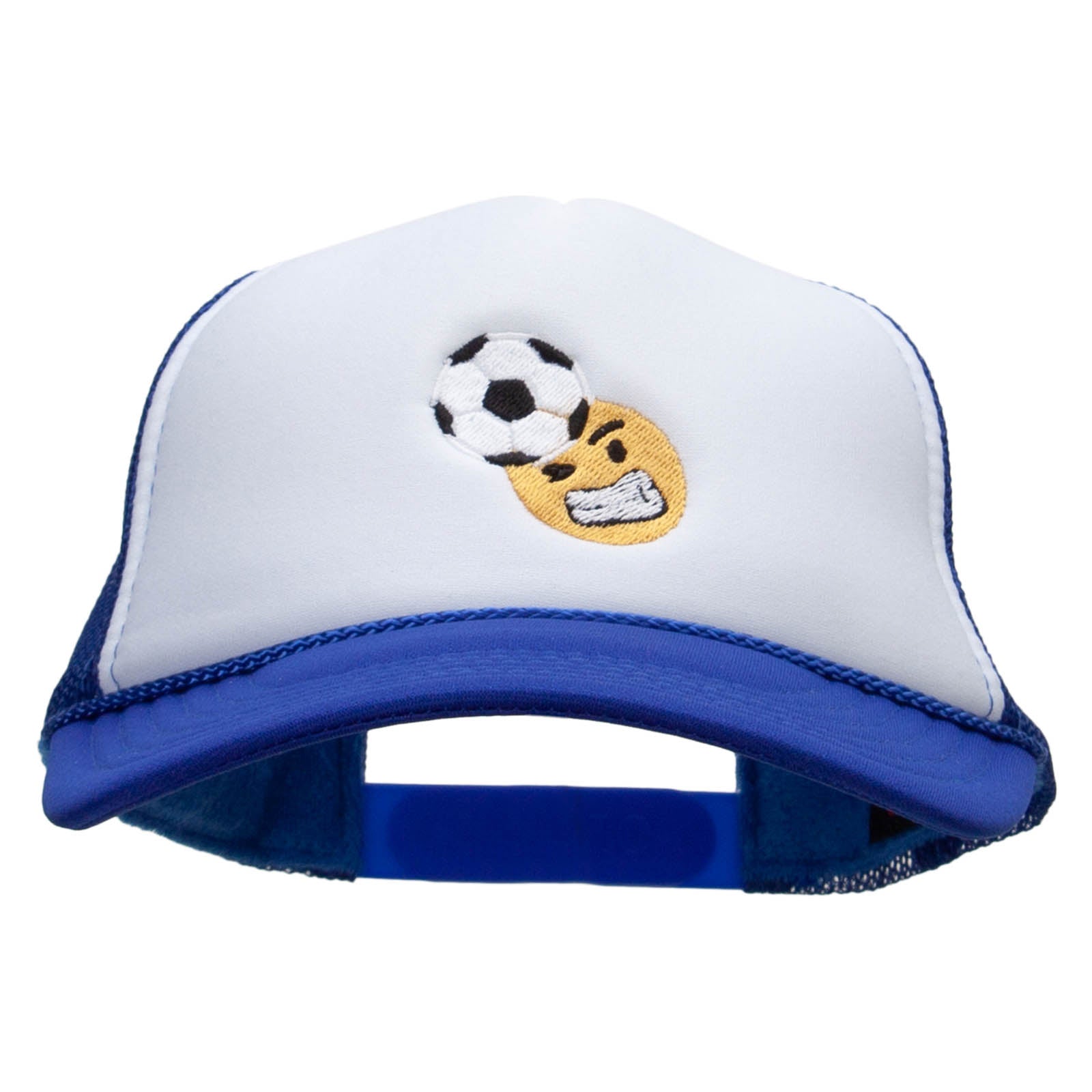 Soccer Header Embroidered Foam Panel Mesh Snapback - Royal White OSFM