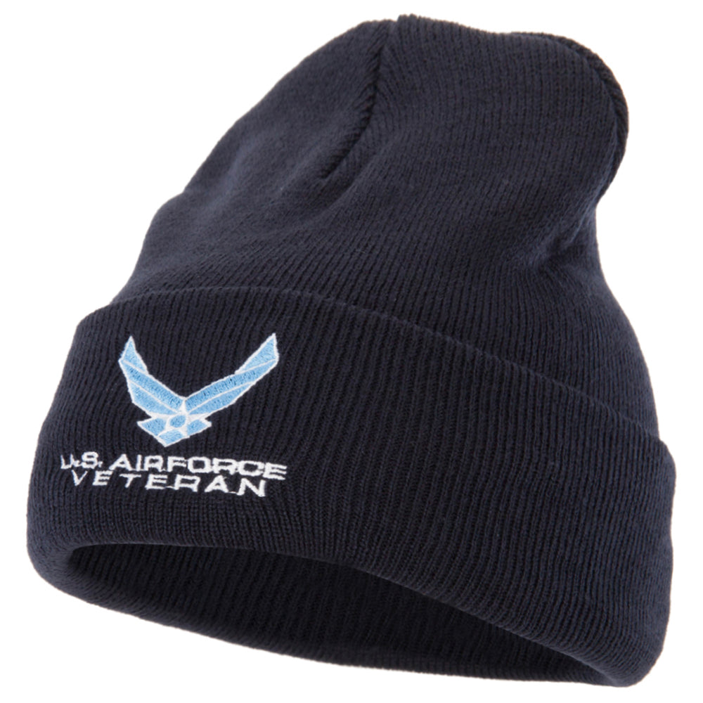 US Air Force Veteran Symbol Embroidered Long Beanie - Navy OSFM