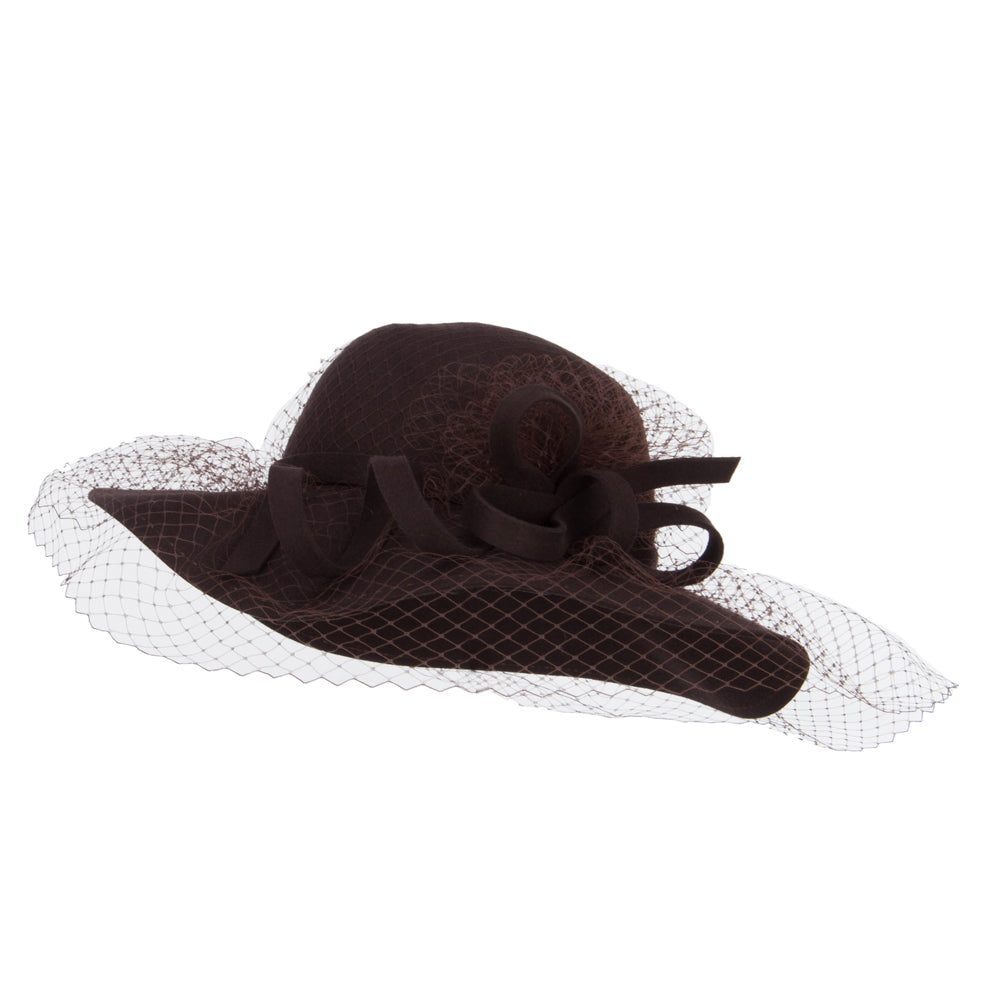 Wool Felt Floppy Hat with Net - Brown OSFM