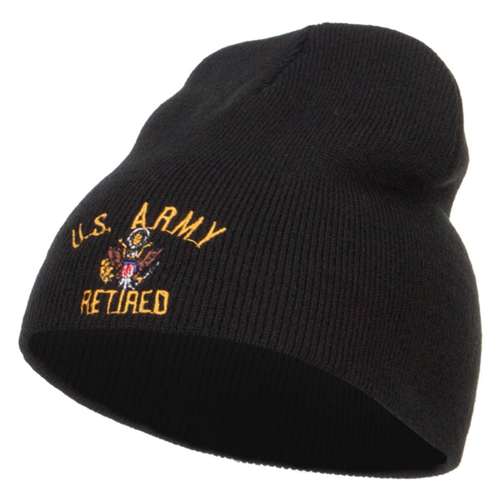 US Army Retired Military Embroidered Short Beanie - Black OSFM