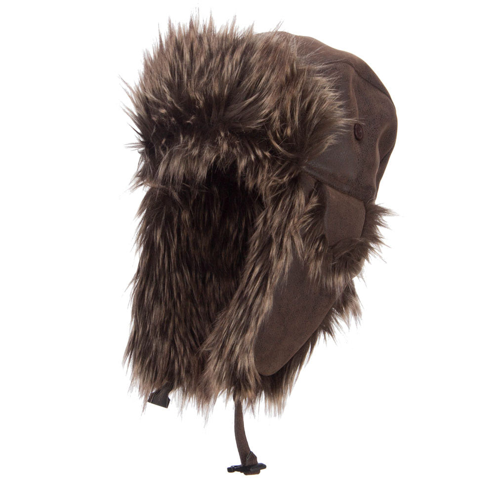 Faux Leather and Fur Trooper Hat - Brown L