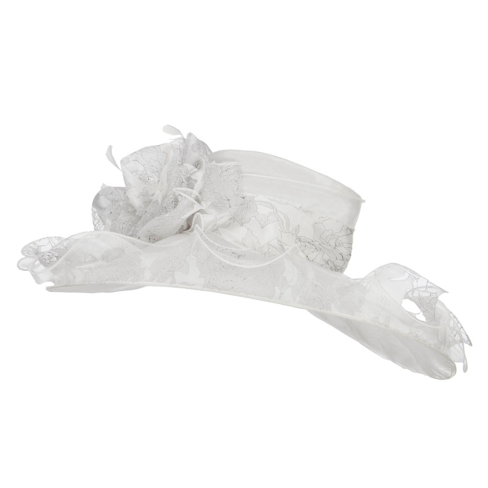 Floral Ruffle Brim Organza Hat - White OSFM