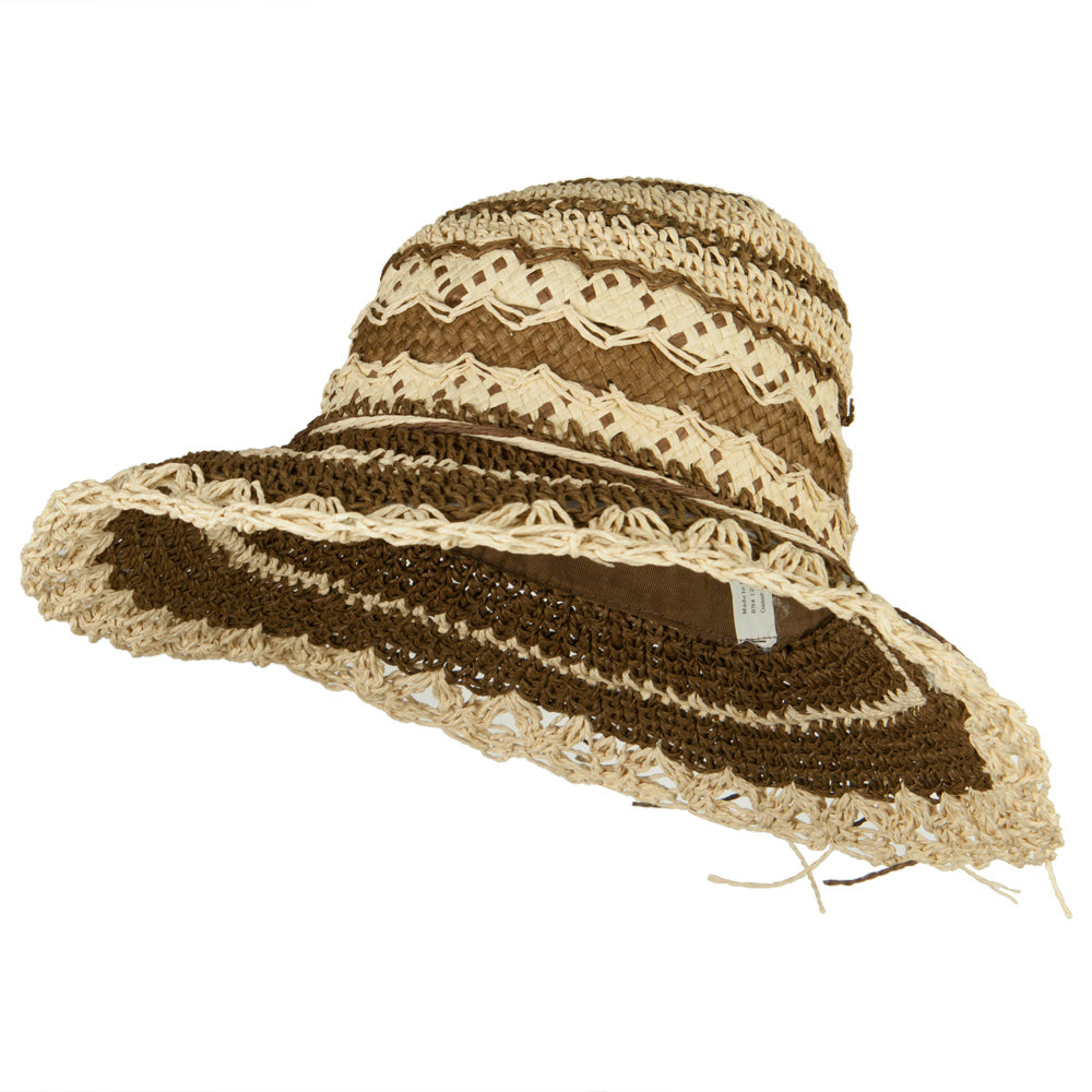 Toyo Braid Zig Zag Striped Hat - Brown OSFM